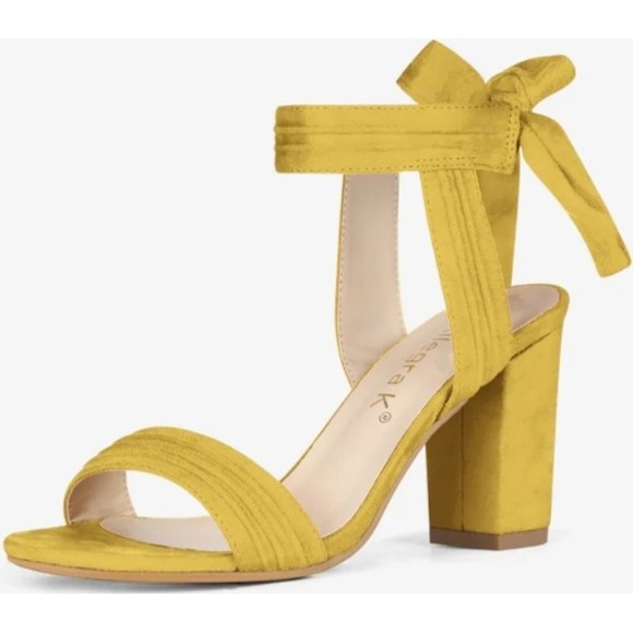 Allegra K Ankle Tie Heeled Sandals Block Heel Suede‎ Yellow Size 8 NEW - Picture 1 of 8